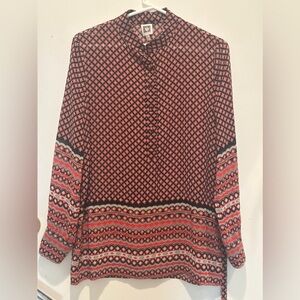 Anne Klein Black and Red Patterned Blouse